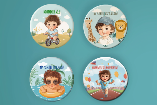 Badge Série Première fois - Garçon - Lot de 16 - Coffret complet