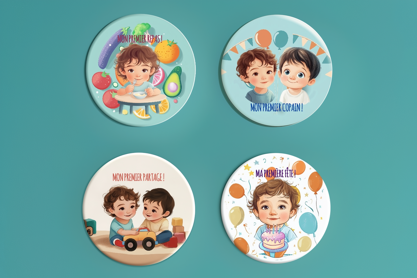 Badge Série Première fois - Garçon - Lot de 4 - Premières émotions partagées