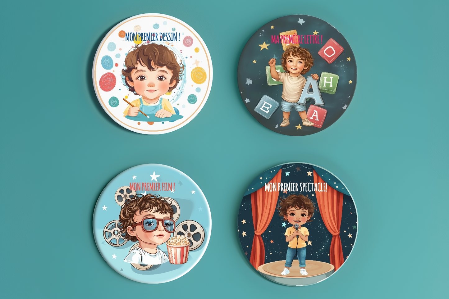 Badge Série Première fois - Garçon - Lot de 16 - Coffret complet