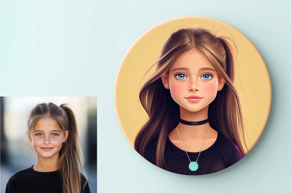 Badge illustré – Portrait fille adolescente