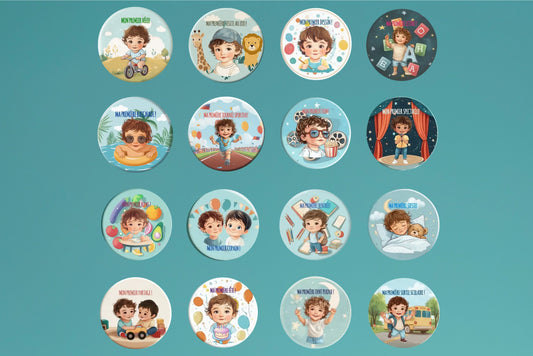 Badge Série Première fois - Garçon - Lot de 16 - Coffret complet