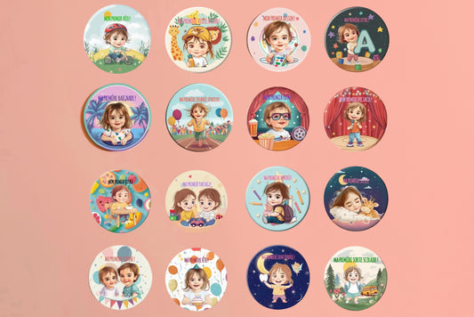 Badge Série Première fois - Fille - Lot de 16 - Coffret complet