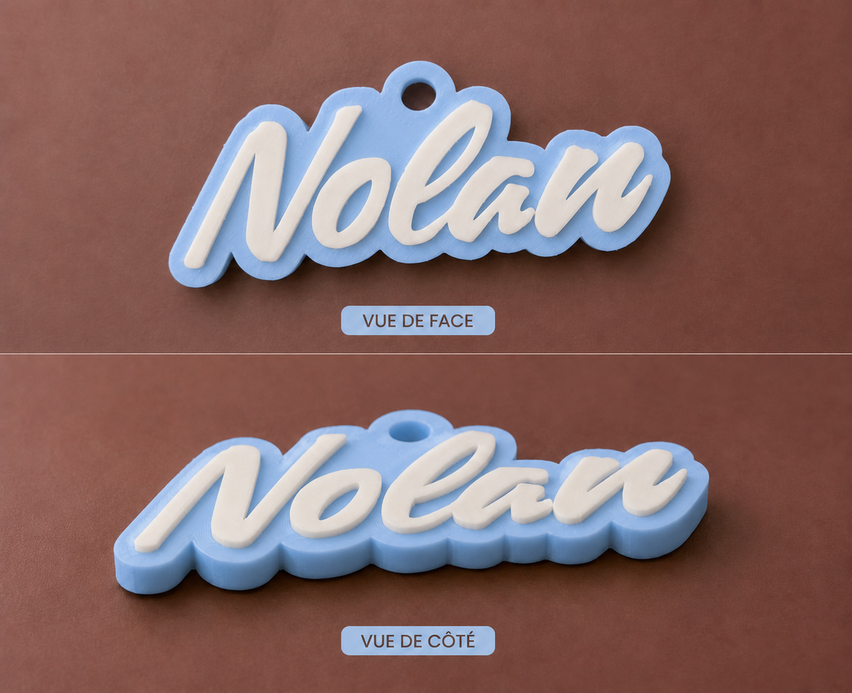 Porte-clés prénom personnalisé 3D – Style manuscrit