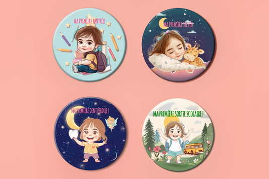 Badge Série Première fois - Fille - Lot de 4 - Premiers pas vers l’autonomie